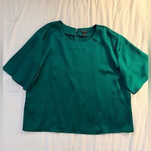 Satin Flutter Sleeve Green Top Ann Taylor Size Small